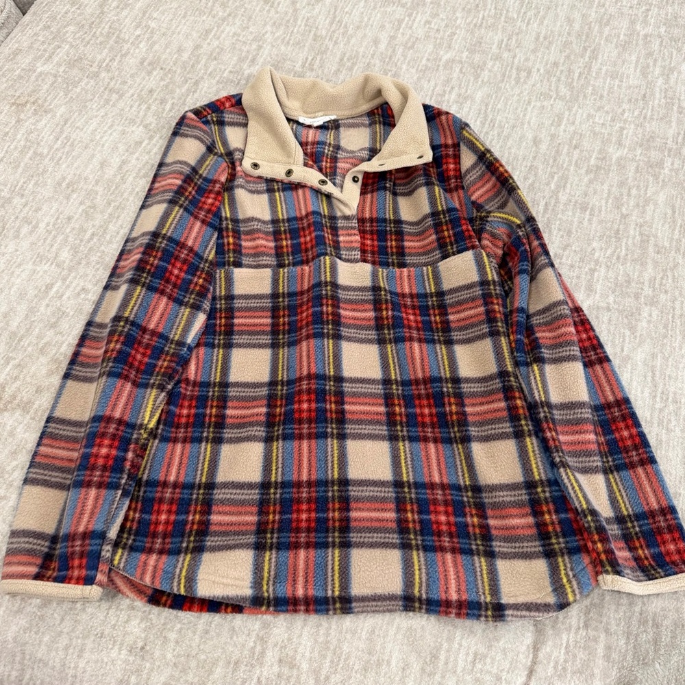 Plaid Fleece Women's Sweatshirt with Collar